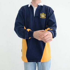 Vintage McCarthy Blue & Yellow Rugby  Thick Cotton Long Sleeve Polo XL